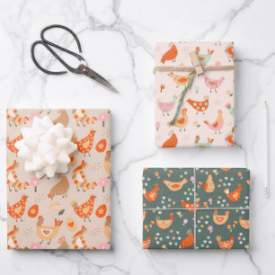 Feuille De Papier Cadeau Motif joli oiseau poulet