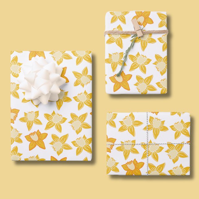 Feuille De Papier Cadeau Motif jonquille de ressort (Yellow daffodil, Spring floral wrapping paper sheets.  Matching items available.)
