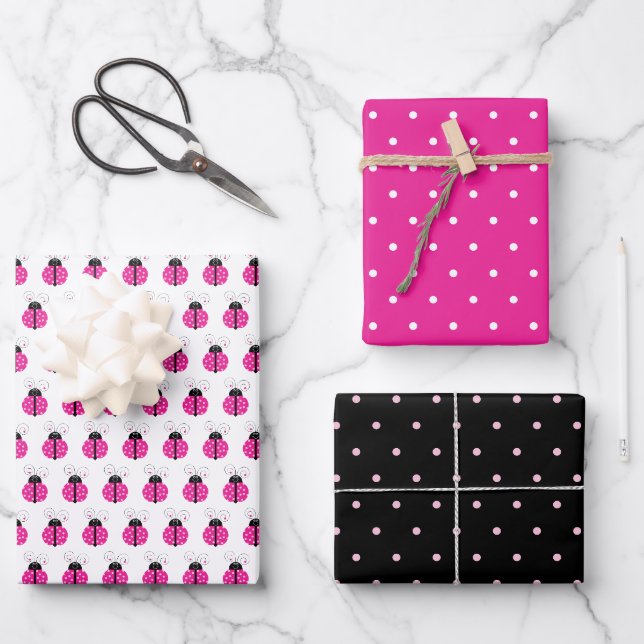 Feuille De Papier Cadeau Motif Ladybug rose pote mignon (Recto)