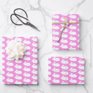 Feuille De Papier Cadeau Motif lapin blanc sur rose