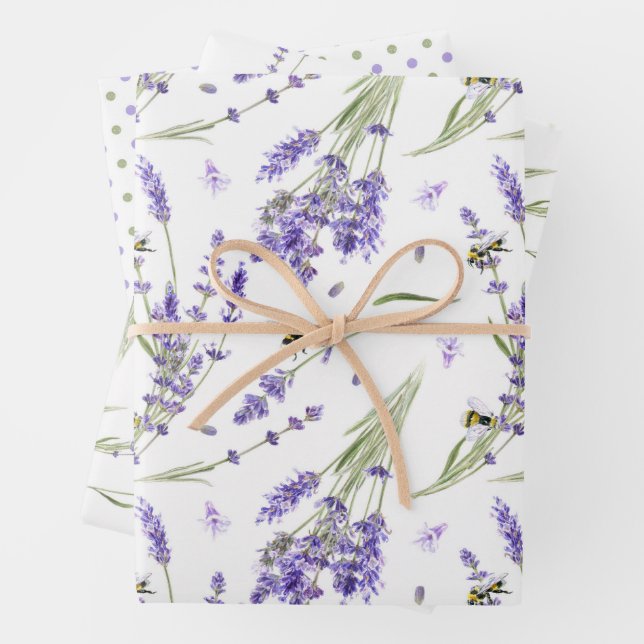 Feuille De Papier Cadeau Motif Lavande aquarelle (En situation)
