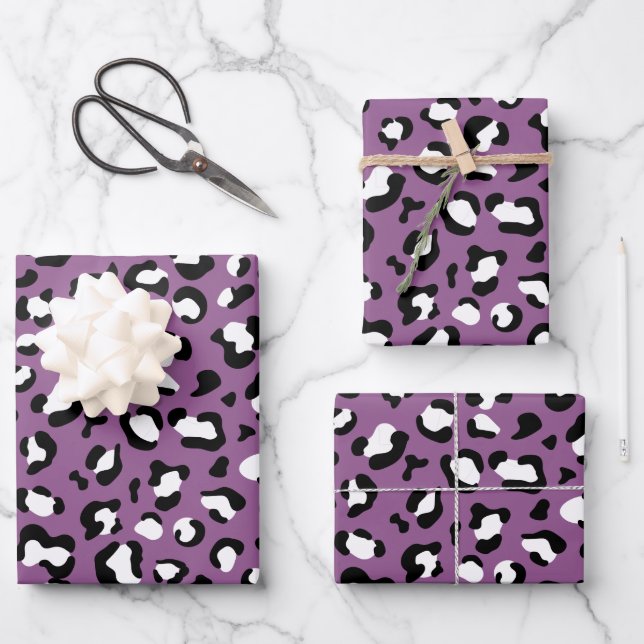 Feuille De Papier Cadeau Motif léopard, Spots léopards, Leopard pourpre (Recto)