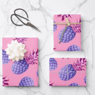 Feuille De Papier Cadeau Motif Lilac & Ananas rose