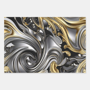 Feuille De Papier Cadeau Motif liquide métallique