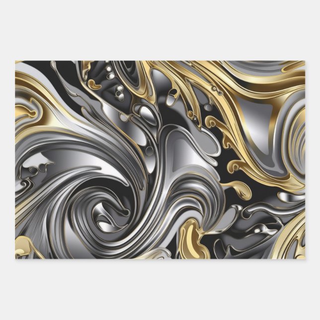 Feuille De Papier Cadeau Motif liquide métallique (Devant)