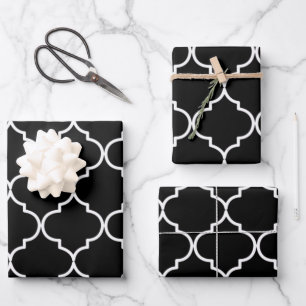 Feuille De Papier Cadeau Motif marocain méditerranéen noir et blanc