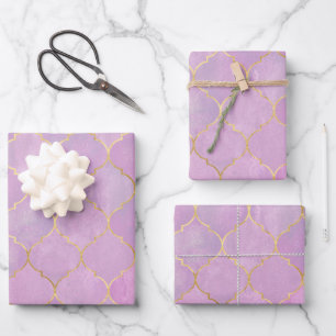 Feuille De Papier Cadeau Motif Marocain Rose Pâle Or