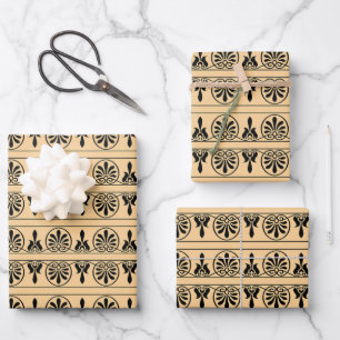 Feuille De Papier Cadeau Motif Méditerranéen Arabesque Grec Brun