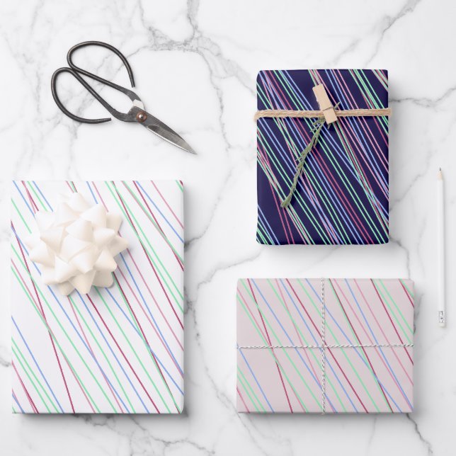 Feuille De Papier Cadeau Motif minimaliste avec bandes colorées (Recto)