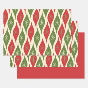 Feuille De Papier Cadeau Motif moderne de l'ornement Moyen-siècle rétro rou
