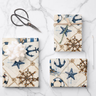 Feuille De Papier Cadeau Motif nautique côtier sans couture