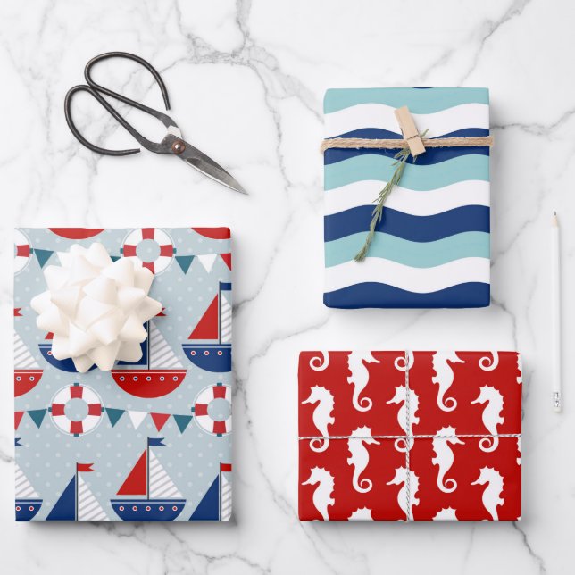 Feuille De Papier Cadeau Motif nautique pour enfants (Recto)