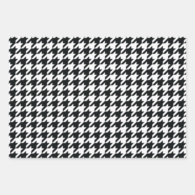 Feuille De Papier Cadeau Motif noir blanc de Houndstooth (Devant)