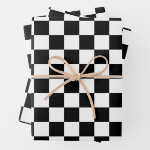Feuille De Papier Cadeau Motif noir et blanc vérifié