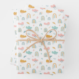 Feuille De Papier Cadeau Motif nuage Rainbow et pluie amusant