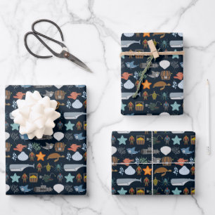 Feuille De Papier Cadeau Motif Océan Habitants
