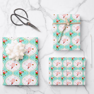 Feuille De Papier Cadeau Motif Ogee de Noël Santa Pickleball