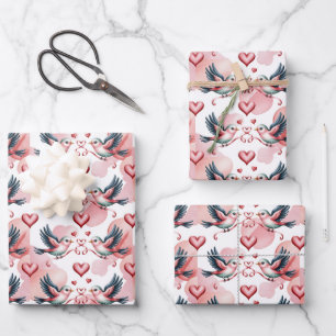 Feuille De Papier Cadeau Motif oiseaux de l'amour Mariage carrelé