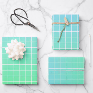 Feuille De Papier Cadeau Motif Ombre Green Turquoise Blue Grid