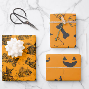 Feuille De Papier Cadeau Motif orange d'Halloween