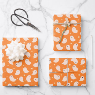 Feuille De Papier Cadeau Motif Orange Ghost Doodle
