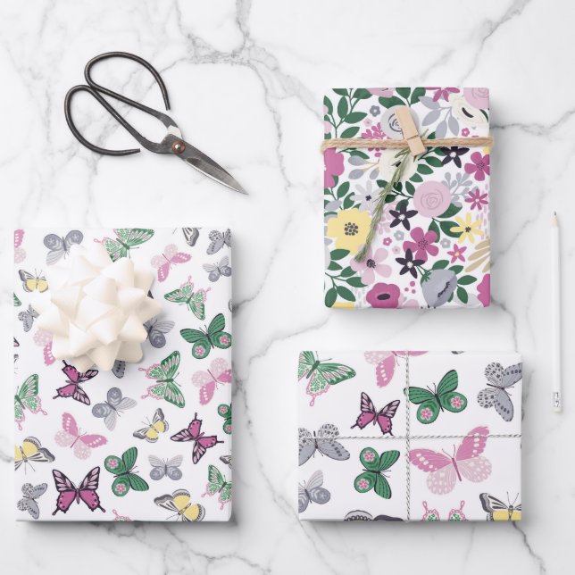 Feuille De Papier Cadeau motif papillon carrelé mignon  (Recto)