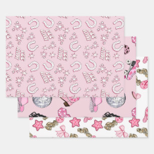 Feuille De Papier Cadeau Motif Pink Cowgirl
