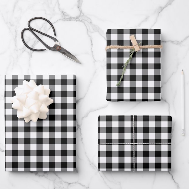 Feuille De Papier Cadeau Motif Plaid Noir Et Blanc Classique (Recto)