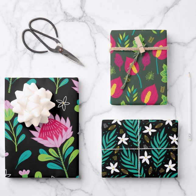 Feuille De Papier Cadeau Motif Plante rose (Recto)