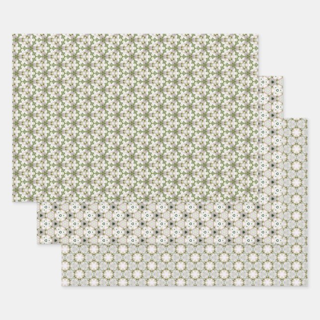 Feuille De Papier Cadeau Motif Poinsettia blanc (Lot)