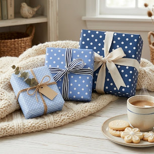 Feuille De Papier Cadeau Motif Pois chic bleu clair