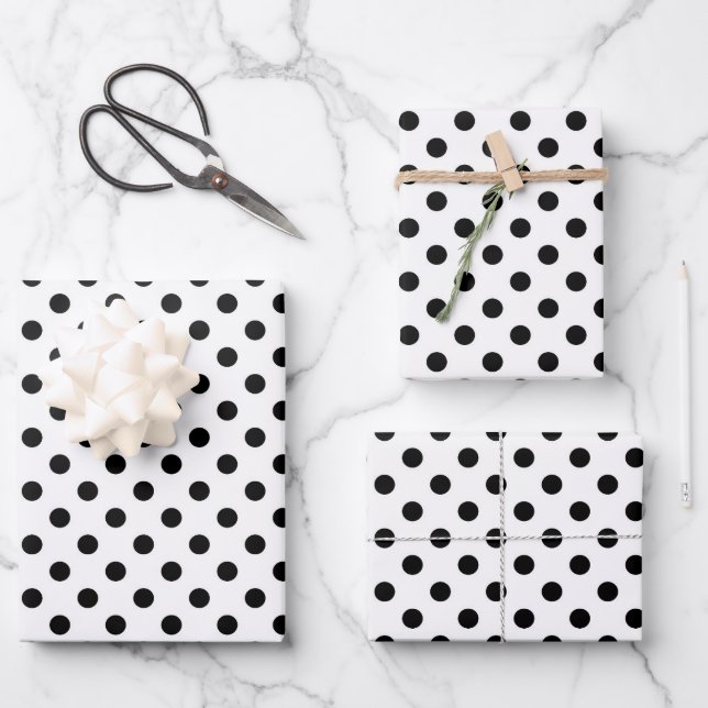 Feuille De Papier Cadeau Motif Pois noir et blanc (Recto)