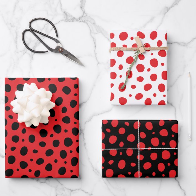Feuille De Papier Cadeau Motif Pois noir rouge (Recto)