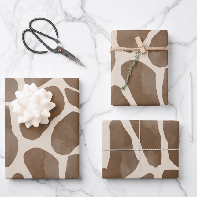 Feuille De Papier Cadeau Motif Poster de animal de Giraffe d'aquarelle (Recto)
