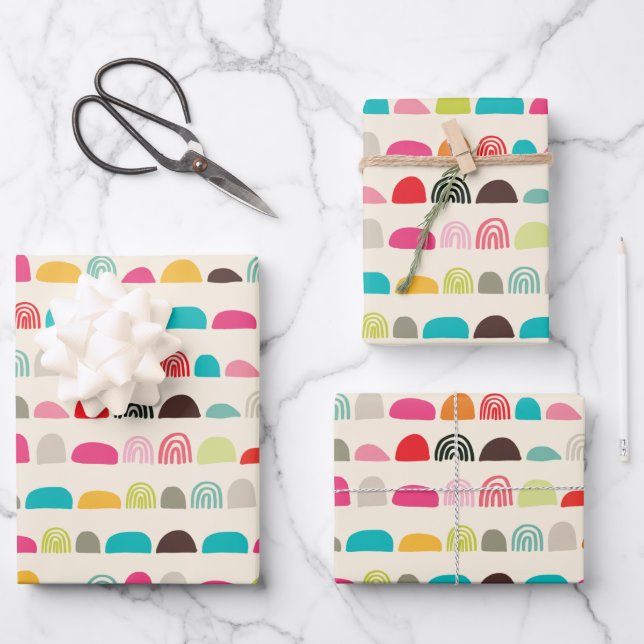 Feuille De Papier Cadeau Motif Rainbow et Abstrait Shapes (Recto)