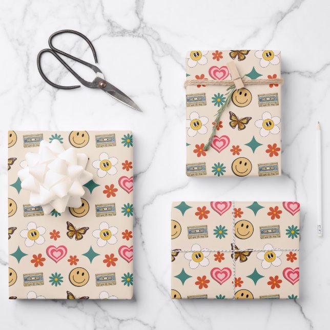 Feuille De Papier Cadeau Motif rétro 01 (Recto)