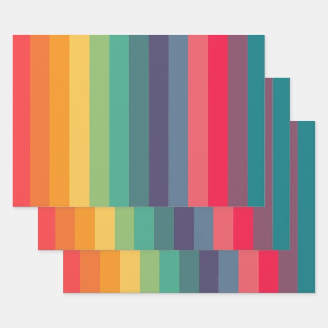 Feuille De Papier Cadeau Motif rétro à rayures colorées (Lot)