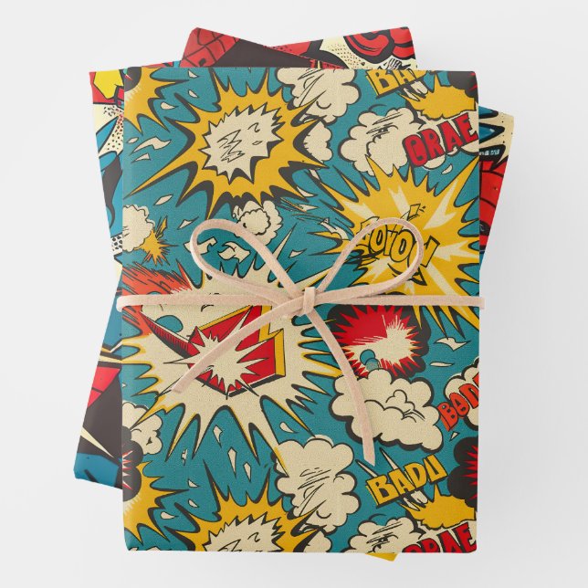 Feuille De Papier Cadeau Motif Retro Vintage Comics (En situation)