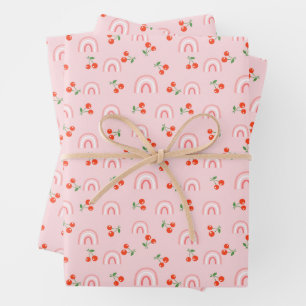 Feuille De Papier Cadeau Motif rose arc-en-ciel cerise