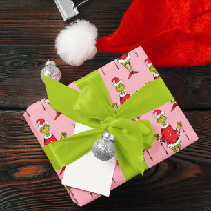 Feuille De Papier Cadeau Motif rose de Noël vintage Grinch