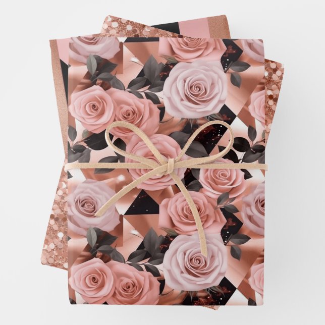 Feuille De Papier Cadeau Motif rose Gold (En situation)