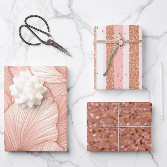 Feuille De Papier Cadeau Motif rose Gold (Recto)