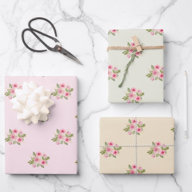 Feuille De Papier Cadeau Motif Rose peint (Recto)