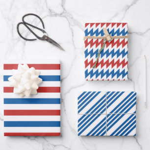 Feuille De Papier Cadeau Motif rouge blanc et bleu