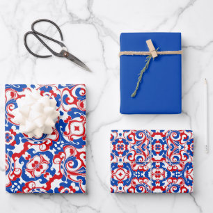 Feuille De Papier Cadeau Motif rouge, blanc et bleu