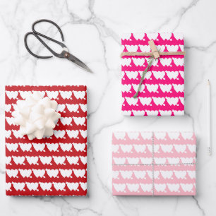 Feuille De Papier Cadeau Motif rouge fuchsia rose double coeur