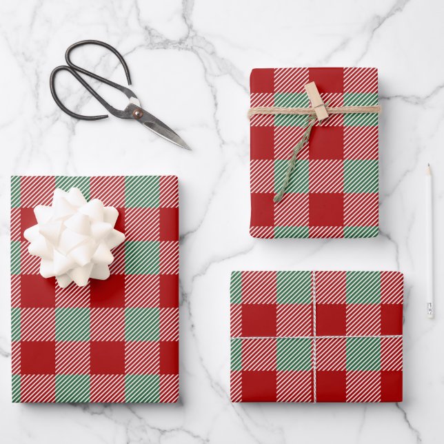 Feuille De Papier Cadeau Motif Rustique Rouge Et Vert Plaid (Recto)