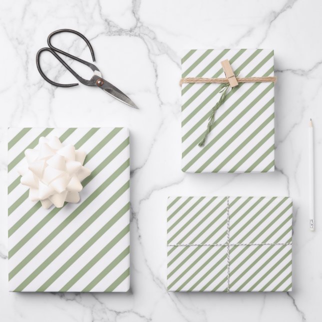 Feuille De Papier Cadeau Motif Sage Green Stripes (Recto)