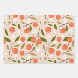 Feuille De Papier Cadeau Motif sans couture de fleurs d'orange dessinées à
