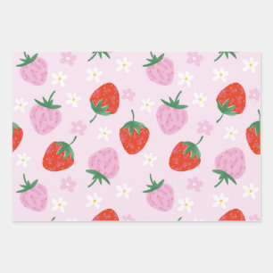 Feuille De Papier Cadeau Motif sans couture de fraise d'esthétique dessiné